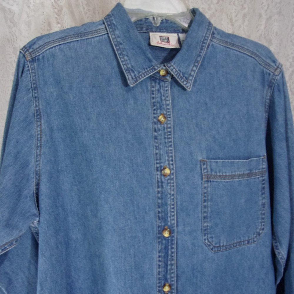 Classic Denim Blue Shirt Gold Topstitching Size L